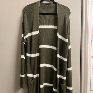 Olive and White Stacatto striped cardigan